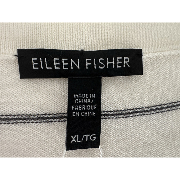 Eileen Fisher V-Neck Cardigan XL White Black Stripe Long-Sleeve Tencel Knit NWT - Picture 2 of 9